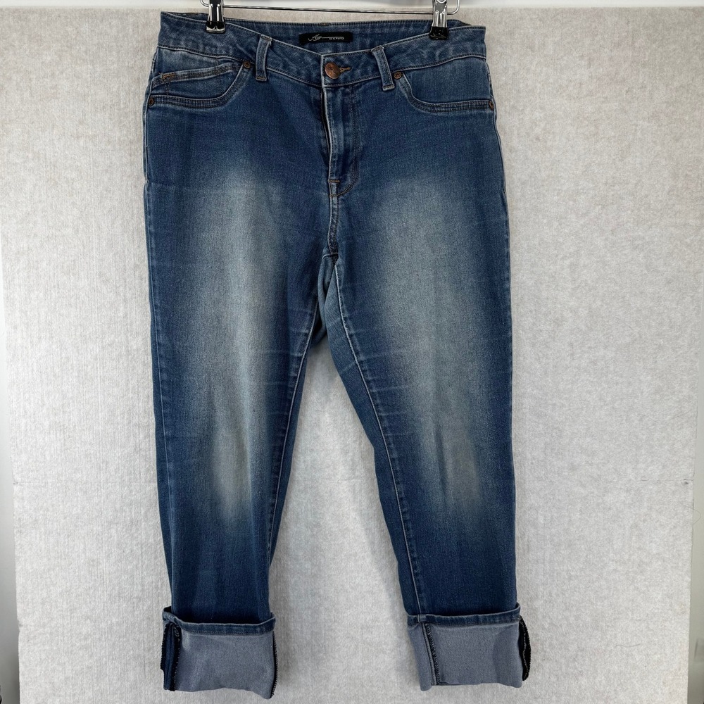 Ag Denim Womens Size 12 Medium Wash Cuffed Cropped Straight Leg Jeans Capris